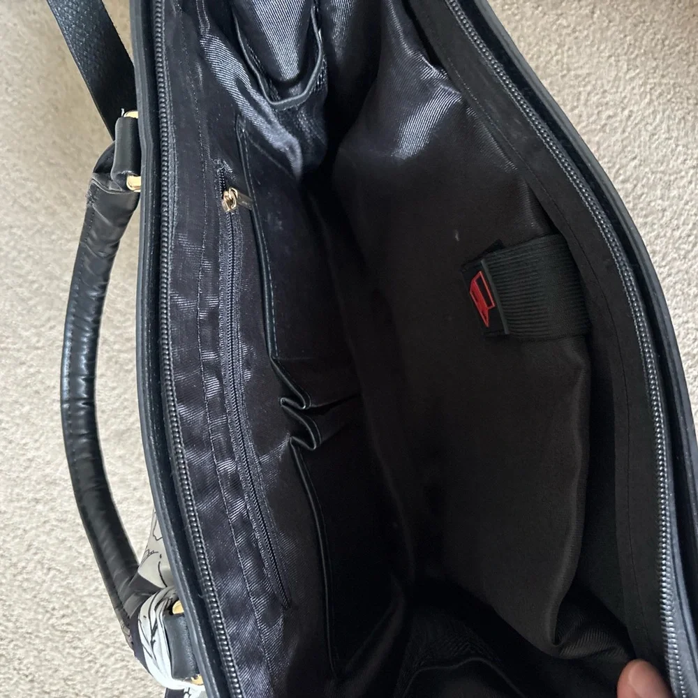 Black Floral-Embossed Laptop Tote with Scarf Accent